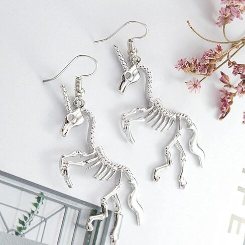 KaFu Unique Vintage punk stainless steel Silver Unicorn Stud Earrings for Women Girls Personality Hypoallergenic gothic skull Unicorn Skeleton Earrings Gifts for Daughter Birthday Party in Kuwait