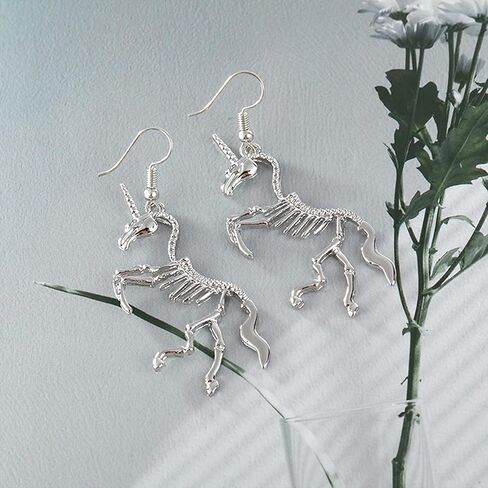KaFu Unique Vintage punk stainless steel Silver Unicorn Stud Earrings for Women Girls Personality Hypoallergenic gothic skull Unicorn Skeleton Earrings Gifts for Daughter Birthday Party in Kuwait