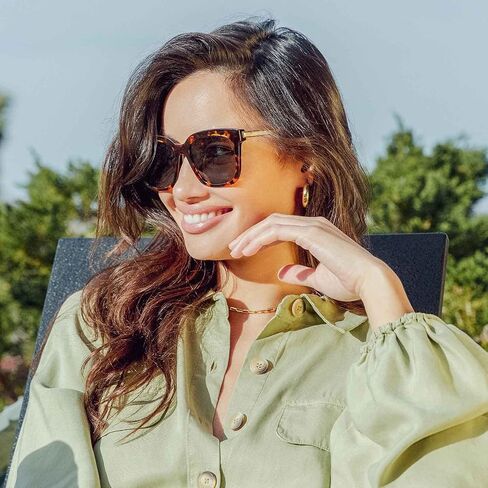 DIFF Bella Designer Square Oversized Sunglasses for Women UV400 Protection, Tortoise trendy fashion colors in Kuwait