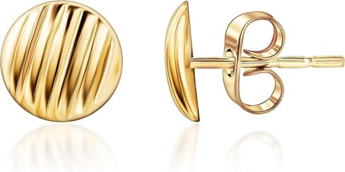 14K Solid Gold Lined Button Disc Small Stud Earrings - With Gold Butterfly Backings Closure - Dainty Small Stud Earrings For Women And Kids in Saudi Arabia