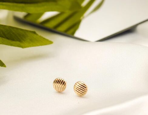 14K Solid Gold Lined Button Disc Small Stud Earrings - With Gold Butterfly Backings Closure - Dainty Small Stud Earrings For Women And Kids in Saudi Arabia