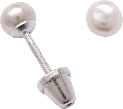 Girls 14K Gold Plated or Sterling Silver 4-5mm Cultured Pearl Earrings with Safety Screw Backs for Babies, Toddlers, Teens, or Women in Saudi Arabia