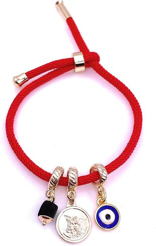 LESLIE BOULES Red Charm Bracelet Saint Michael Archangel Medal Genuine Azabache Stone and Blue Evil Eye Pendant in Saudi Arabia