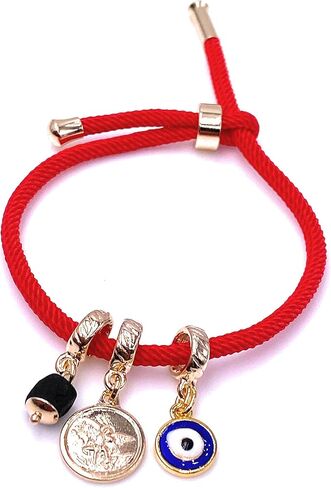 LESLIE BOULES Red Charm Bracelet Saint Michael Archangel Medal Genuine Azabache Stone and Blue Evil Eye Pendant in Saudi Arabia