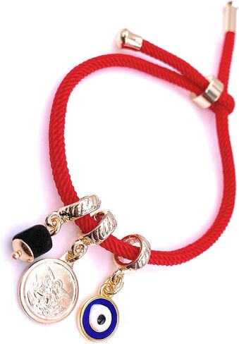 LESLIE BOULES Red Charm Bracelet Saint Michael Archangel Medal Genuine Azabache Stone and Blue Evil Eye Pendant in Saudi Arabia