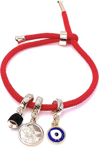 LESLIE BOULES Red Charm Bracelet Saint Michael Archangel Medal Genuine Azabache Stone and Blue Evil Eye Pendant in Saudi Arabia