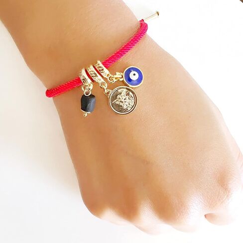 LESLIE BOULES Red Charm Bracelet Saint Michael Archangel Medal Genuine Azabache Stone and Blue Evil Eye Pendant in Saudi Arabia