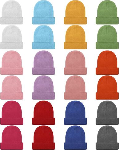 Toulite 24 Pcs Kids Winter Beanies Warm Cold Weather Hats Knitted Beanie Cap Solid Color for Boy Girl Children School Outdoor in Saudi Arabia