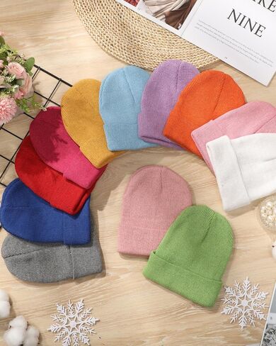Toulite 24 Pcs Kids Winter Beanies Warm Cold Weather Hats Knitted Beanie Cap Solid Color for Boy Girl Children School Outdoor in Saudi Arabia