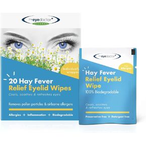 مناديل مبللة للجفون لتخفيف حمى القش من ذا آي دكتور - 80x مناديل مبللة للعين تستخدم مرة واحدة للحساسية وحمى القش - الالتهاب والحكة المائية في العيون والصداع والصداع النصفي - تخفيف مهدئ ومهدئ in Kuwait