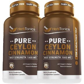 كبسولات القرفة السيلانية الممتازة - حبوب القرفة الفعالة لتعزيز الرفاهية - مكمل القرفة السيلانية 1500 مجم يدعم الصحة اليومية - 120 كبسولة نباتية (120 عددًا (عبوة من 2)) in Kuwait