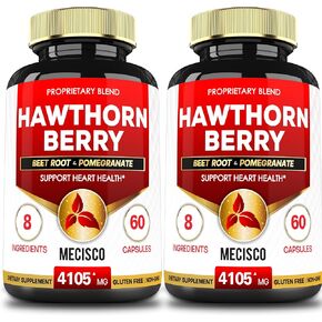 4105 ملغ من مكملات مستخلص توت الزعرور - 8 في 1 مع جذر البنجر والرمان وزهرة الكركديه والقرفة والزيتون والكركم والفلفل الأسود - ضغط الدم ودعم المناعة - عبوتين 60 كبسولة in Kuwait