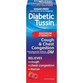 Diabetic Tussin DM Maximum Strength Cough and Chest Congestion Relief Liquid Cough Syrup, Safe for Diabetics, Berry Flavored, 4 Fl Oz (Pack of 1)