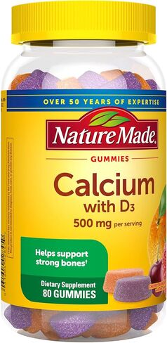Nature Made Calcium Gummies 500 mg Per Serving with Vitamin D3, Dietary Supplement for Bone Support, 80 Gummies, 40 Day Supply in Saudi Arabia