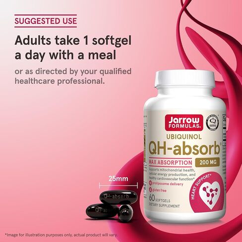 Jarrow Formulas QH-absor 200mg: شكل مضاد للأكسدة نشط من Co-Q10، مكمل غذائي - يدعم إنتاج طاقة الميتوكوندريا وصحة القلب والأوعية الدموية - 90 كبسولة هلامية (قد تختلف التعبئة)، عبوة من 12 قطعة in Kuwait
