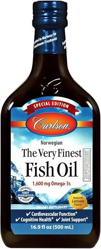 Carlson - The Very Finest Fish Oil، إصدار خاص، 1600 مجم أوميجا 3، مكمل سائل، زيت السمك النرويجي، سائل من مصادر مستدامة، ليمون، 500 مل (16.9 أونصة سائلة) in Saudi Arabia