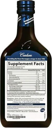 Carlson - The Very Finest Fish Oil، إصدار خاص، 1600 مجم أوميجا 3، مكمل سائل، زيت السمك النرويجي، سائل من مصادر مستدامة، ليمون، 500 مل (16.9 أونصة سائلة) in Saudi Arabia