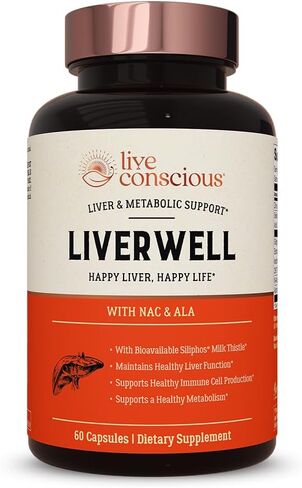 LiverWell Liver Cleanse, Rejuvenation, Metabolic Support - Liver Supplement for Liver Health w/Highly Bioavailable Milk Thistle Extract, N-Acetyl Cysteine, Alpha Lipoic Acid, Zinc, Selenium - 60 Caps in Kuwait