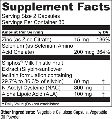 LiverWell Liver Cleanse, Rejuvenation, Metabolic Support - Liver Supplement for Liver Health w/Highly Bioavailable Milk Thistle Extract, N-Acetyl Cysteine, Alpha Lipoic Acid, Zinc, Selenium - 60 Caps in Kuwait