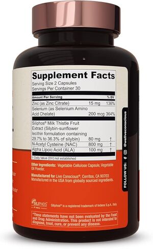 LiverWell Liver Cleanse, Rejuvenation, Metabolic Support - Liver Supplement for Liver Health w/Highly Bioavailable Milk Thistle Extract, N-Acetyl Cysteine, Alpha Lipoic Acid, Zinc, Selenium - 60 Caps in Kuwait