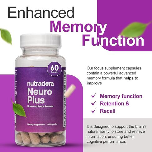 مكمل نوترادورا نيورو بلس للدماغ للذاكرة والتركيز، 41 مكونًا، مكمل تركيز ممتاز مع DMAE يعزز التركيز والطاقة للرجال والنساء، صنع في الولايات المتحدة الأمريكية، 60 كبسولة (عبوة من 1) in Kuwait
