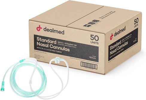 Dealmed Adult Standard Nasal Cannula – Straight with 7 ft (2.1m), Soft Green, Cannula Nasal Tubing for Oxygen, Highly Visible, Kink Resistant, Lightweight Tubing (5 Pack) in Kuwait