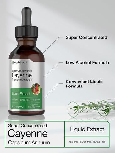 Cayenne Pepper Liquid Extract | 2 fl oz | Vegetarian, Non-GMO, Gluten Free Supplement | by Horbaach in Saudi Arabia