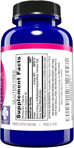 MD Life L-Methylfolate 5mg - Professional-Grade Active Methylfolate Supplement - Maximum Potency MTHFR Supplements - L methylfolate 5mg 60 Capsules - Essential Amino Acids in Kuwait