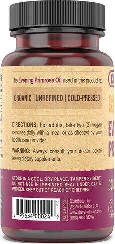 DEVA Vegan Evening Primrose Oil, Organic, Cold-Pressed, Unrefined, 90 Capsules, 2-Pack in Saudi Arabia