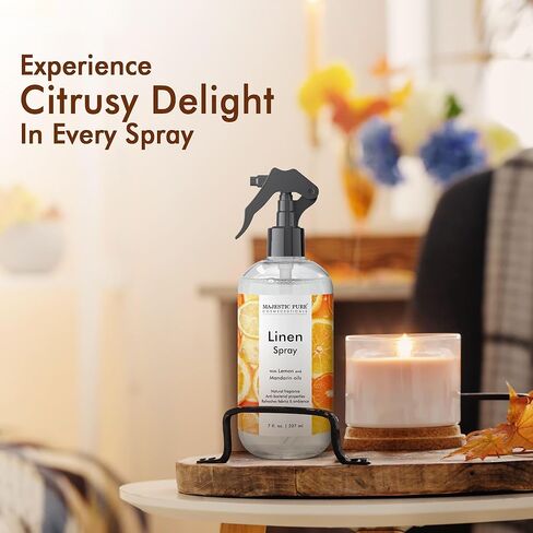 بخاخ الكتان النقي ماجستيك | جميع العطور الطبيعية | رذاذ للوسائد والفراش والملاءات والملابس | معطر الغرف | زيوت الليمون واليوسفي وزهر البرتقال | للنساء والرجال | 7 أونصة سائلة in Kuwait