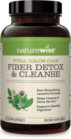 NatureWise Total Colon Care Fiber Cleanse with Herbal Laxatives, Prebiotics, & Digestive Enzymes for Healthy Elimination, Safe Digestion & Weight, Detox, & Gut Health [1 Month Supply - 60 Count] in Kuwait