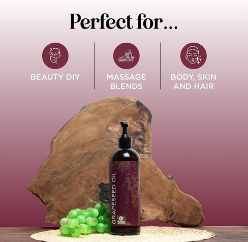 Pure Grapeseed Oil for Skin Care - Cold Pressed Grape Seed Oil Liquid for Skin with Moisturizing Carrier Oil for Essential Oils Mixing - Natural Vitamin E Anti Aging Body Oil for Dry Skin and Hair in Saudi Arabia