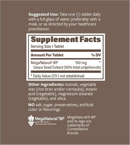 MegaNatural BP لضغط الدم - 150 ملغ من الإصدار المستدام، مستخلص بذور العنب - 60 قرصًا - يساعد على دعم الدورة الدموية الصحية والطاقة - البوليفينول (بروانثوسيانيدين) - غير معدل وراثيًا، خالي من الغلوتين in Kuwait