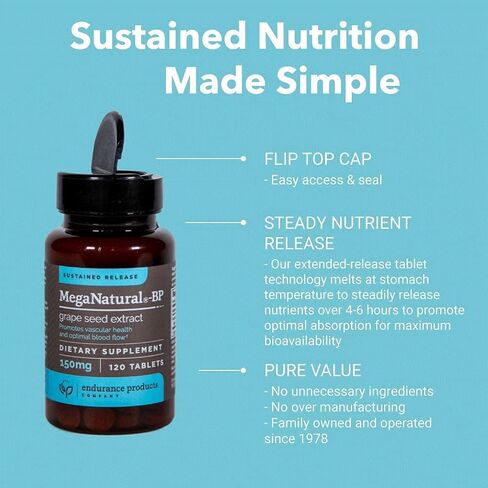 MegaNatural BP لضغط الدم - 150 ملغ من الإصدار المستدام، مستخلص بذور العنب - 60 قرصًا - يساعد على دعم الدورة الدموية الصحية والطاقة - البوليفينول (بروانثوسيانيدين) - غير معدل وراثيًا، خالي من الغلوتين in Kuwait