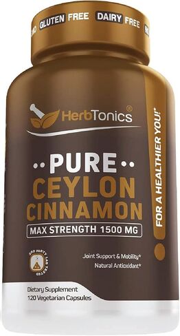 كبسولات القرفة السيلانية الممتازة - حبوب القرفة الفعالة لتعزيز الرفاهية - مكمل القرفة السيلانية 1500 مجم يدعم الصحة اليومية - 120 كبسولة نباتية (120 عددًا (عبوة من 2)) in Kuwait