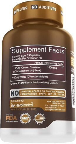 كبسولات القرفة السيلانية الممتازة - حبوب القرفة الفعالة لتعزيز الرفاهية - مكمل القرفة السيلانية 1500 مجم يدعم الصحة اليومية - 120 كبسولة نباتية (120 عددًا (عبوة من 2)) in Kuwait