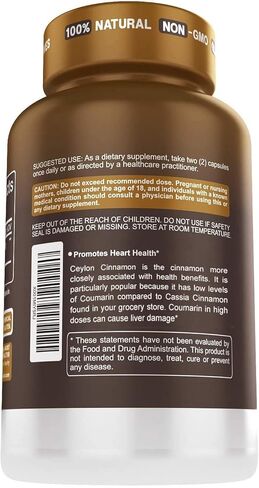 كبسولات القرفة السيلانية الممتازة - حبوب القرفة الفعالة لتعزيز الرفاهية - مكمل القرفة السيلانية 1500 مجم يدعم الصحة اليومية - 120 كبسولة نباتية (120 عددًا (عبوة من 2)) in Kuwait