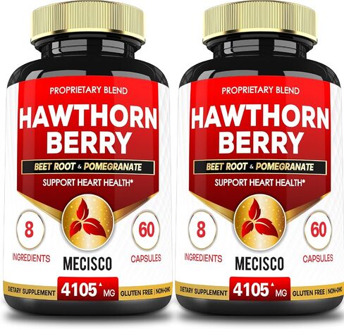 4105 ملغ من مكملات مستخلص توت الزعرور - 8 في 1 مع جذر البنجر والرمان وزهرة الكركديه والقرفة والزيتون والكركم والفلفل الأسود - ضغط الدم ودعم المناعة - عبوتين 60 كبسولة in Kuwait