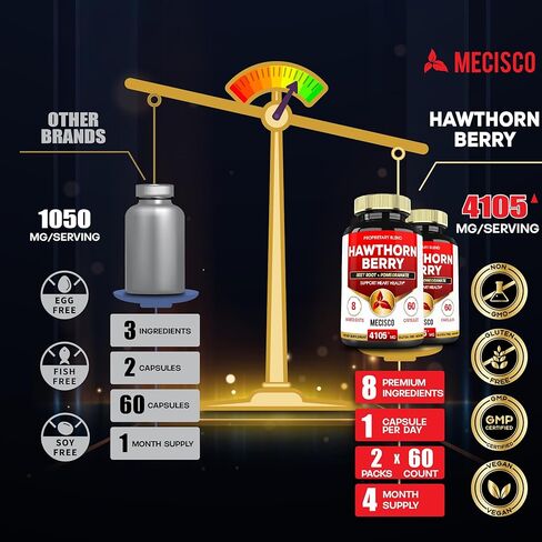 4105 ملغ من مكملات مستخلص توت الزعرور - 8 في 1 مع جذر البنجر والرمان وزهرة الكركديه والقرفة والزيتون والكركم والفلفل الأسود - ضغط الدم ودعم المناعة - عبوتين 60 كبسولة in Kuwait