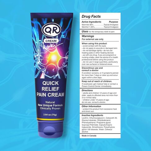 QR Cream Quick Relief Pain Cream with Mannitol and Menthol Provides Effective Relief for Neck, Back, Shoulder, Wrist, Finger, Knee, Foot and Nerve Pain, or Itch, 2.64 oz in Saudi Arabia