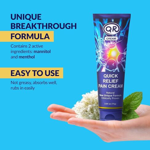 QR Cream Quick Relief Pain Cream with Mannitol and Menthol Provides Effective Relief for Neck, Back, Shoulder, Wrist, Finger, Knee, Foot and Nerve Pain, or Itch, 2.64 oz in Saudi Arabia