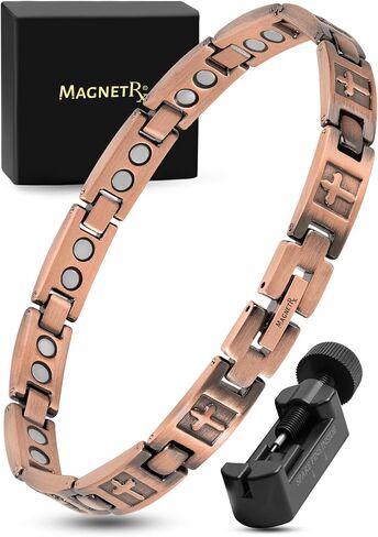 MagnetRX® Women’s Copper Cross Bracelet – Ultra Strength Magnetic Copper Cross Bracelet for Women – Adjustable Length with Sizing Tool (Cross Style) in Kuwait