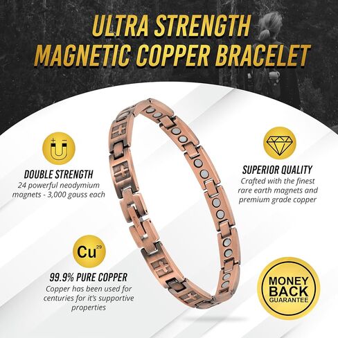 MagnetRX® Women’s Copper Cross Bracelet – Ultra Strength Magnetic Copper Cross Bracelet for Women – Adjustable Length with Sizing Tool (Cross Style) in Kuwait