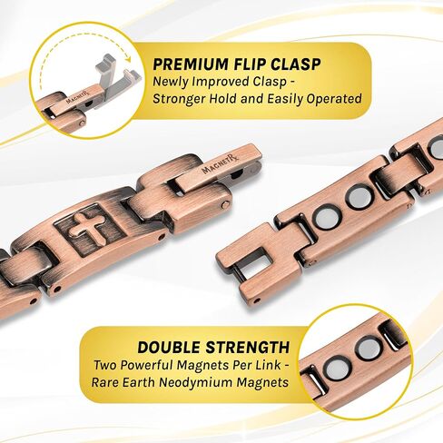 MagnetRX® Women’s Copper Cross Bracelet – Ultra Strength Magnetic Copper Cross Bracelet for Women – Adjustable Length with Sizing Tool (Cross Style) in Kuwait