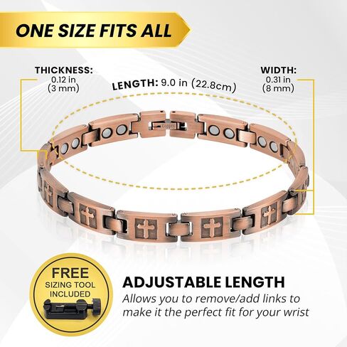 MagnetRX® Women’s Copper Cross Bracelet – Ultra Strength Magnetic Copper Cross Bracelet for Women – Adjustable Length with Sizing Tool (Cross Style) in Kuwait