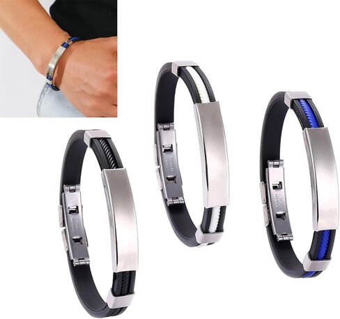 3pcs Ion Th-erapeutic Lympunclog Titanium معصمه، سوار معصم من التيتانيوم للرجال، سوار تيتانيوم مغناطيسي Th-erapy، سوار سيليكون من الفولاذ التيتانيوم الأنيق، سوار قابل للتعديل للرجال والنساء in Kuwait