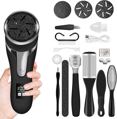 مزيل مسامير القدم الكهربائي مع مكنسة كهربائية، مجموعة ادوات باديكير احترافية مع 3 بكرات وسرعتين وشاشة LCD، للعناية بالقدم للبشرة الميتة in Kuwait