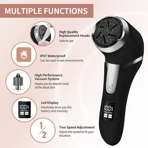 مزيل مسامير القدم الكهربائي مع مكنسة كهربائية، مجموعة ادوات باديكير احترافية مع 3 بكرات وسرعتين وشاشة LCD، للعناية بالقدم للبشرة الميتة in Kuwait