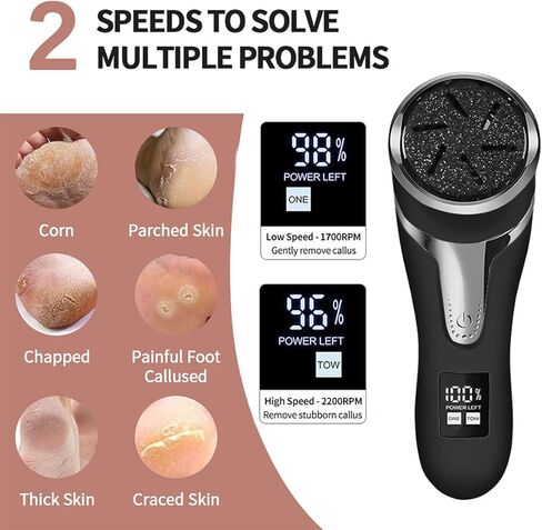 مزيل مسامير القدم الكهربائي مع مكنسة كهربائية، مجموعة ادوات باديكير احترافية مع 3 بكرات وسرعتين وشاشة LCD، للعناية بالقدم للبشرة الميتة in Kuwait