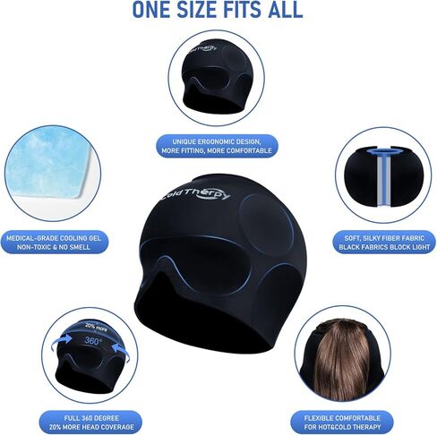 غطاء تخفيف الصداع النصفي من ColdTherpy، غطاء علاج ساخن وبارد، قبعة تخفيف الصداع للصداع النصفي، غلاف رأس جل الثلج عديم الرائحة، قناع حزمة باردة لغطاء الصداع، ضغط بارد هدية تخفيف الصداع النصفي للتوتر in Kuwait